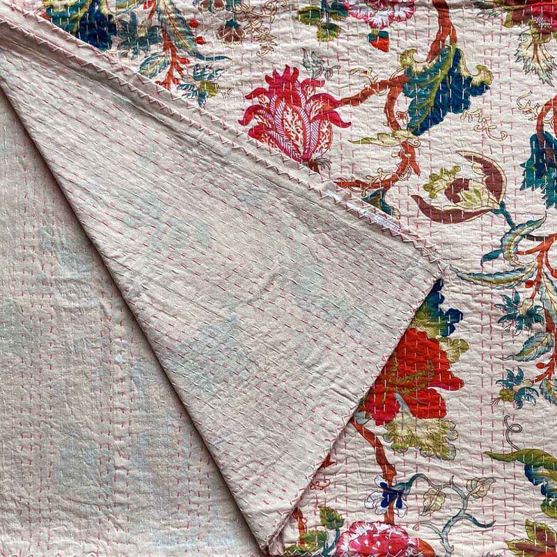 Powell Craft Kantha Throw Pink Exotic Flower 150x230cm image number 1